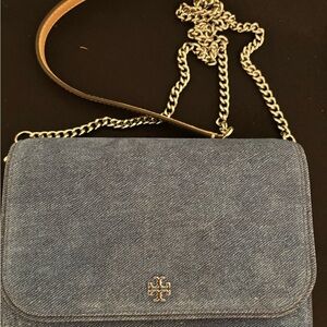 Tory Burch Denim Flap Crossbody with Gold Chain